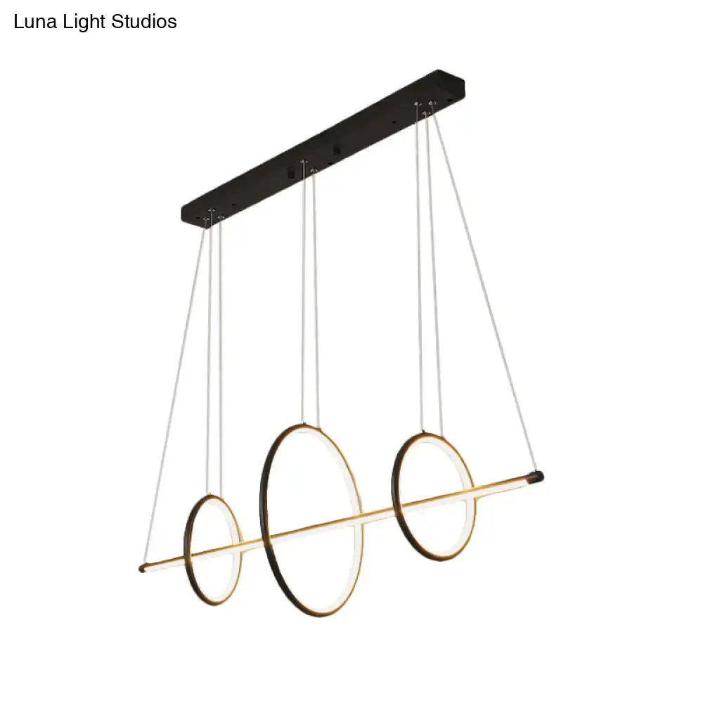 Modern black and gold acrylic linear suspension light with 3-ring design for island pendant lighting decor