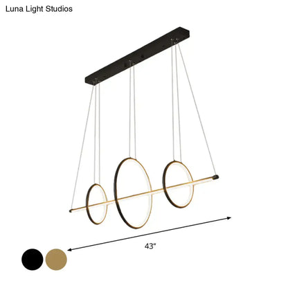 Modern black and gold acrylic linear suspension light with three-ring design for island pendant lighting use