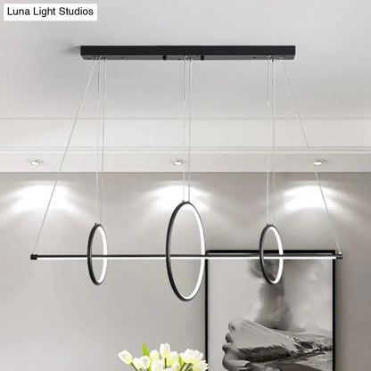 DecorBites modern black and gold acrylic linear suspension light with 3-ring design for island pendant lighting