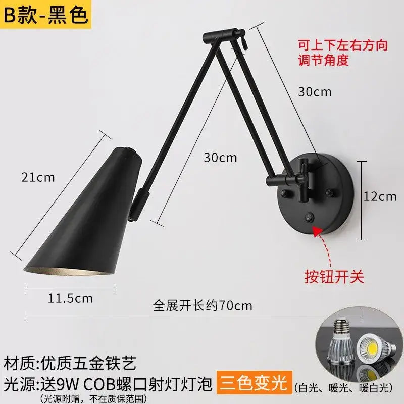 Modern black and gold wall lamp with adjustable swing arm and matte finish for bedroom decorbites adjustable swing use