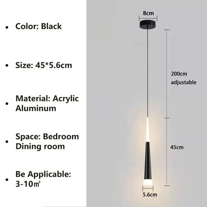 Modern black and gold aluminum cord pendant light with sleek tapered design ideal for bedroom lighting