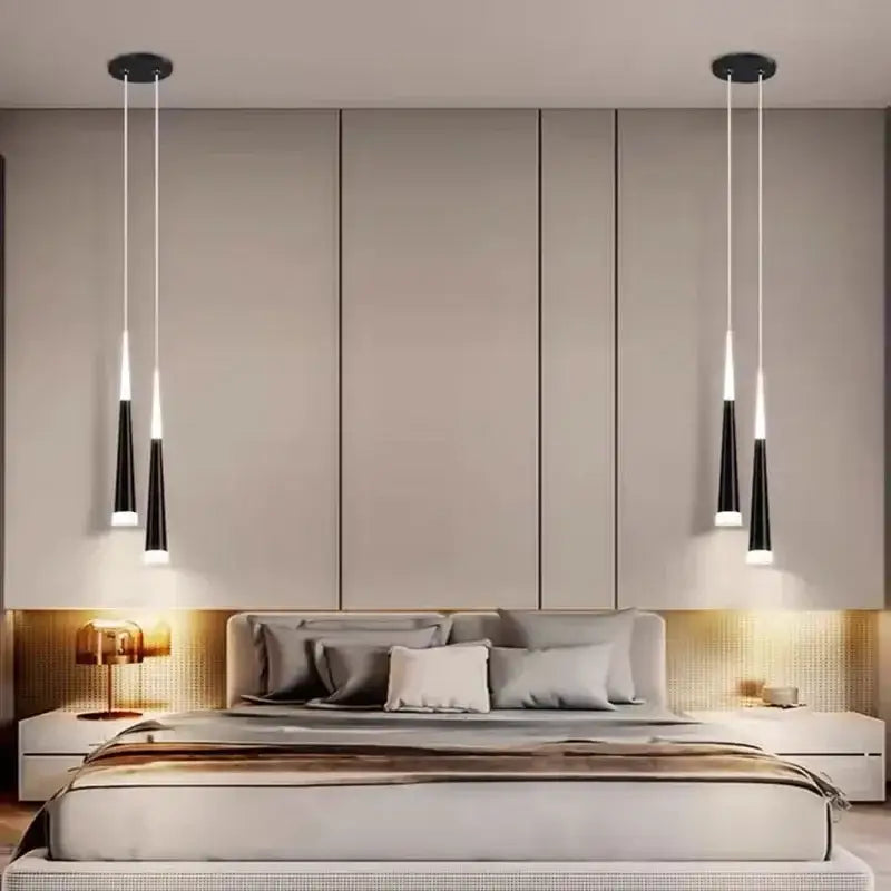 Modern black and gold aluminum cord pendant light with sleek tapered design for bedroom pendant lighting