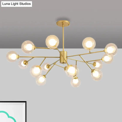 Lámpara de techo colgante moderna en negro y dorado con pantalla de cristal transparente - 12/15/18 luces