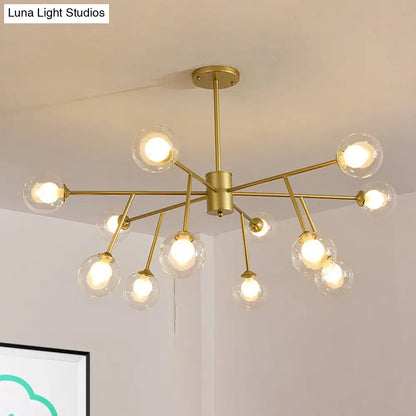 Lámpara de techo colgante moderna en negro y dorado con pantalla de cristal transparente - 12/15/18 luces