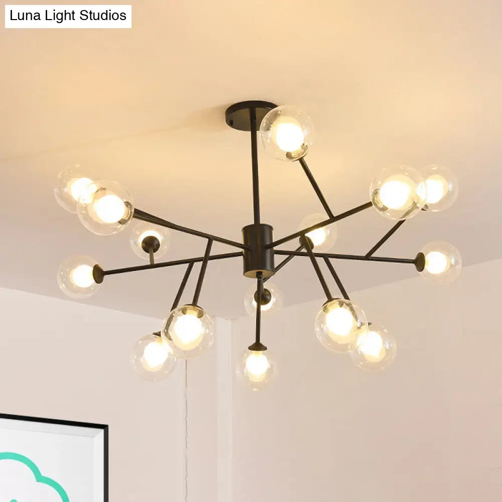 Lámpara de techo colgante moderna en negro y dorado con pantalla de cristal transparente - 12/15/18 luces