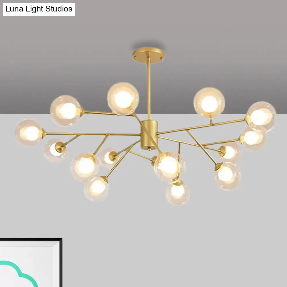 Lámpara de techo colgante moderna en negro y dorado con pantalla de cristal transparente - 12/15/18 luces