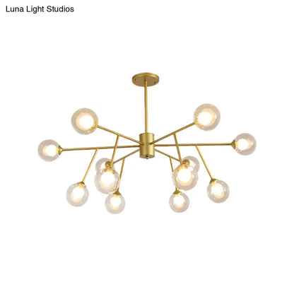 Lámpara de techo colgante moderna en negro y dorado con pantalla de cristal transparente - 12/15/18 luces