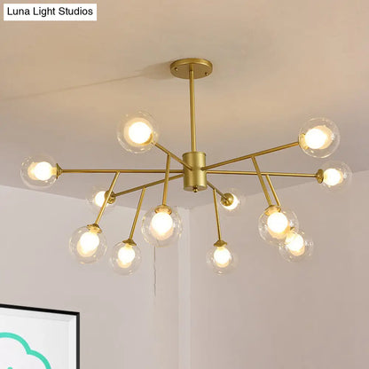 Lámpara de techo colgante moderna en negro y dorado con pantalla de cristal transparente - 12/15/18 luces