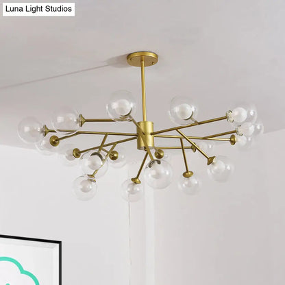 Lámpara de techo colgante moderna en negro y dorado con pantalla de cristal transparente - 12/15/18 luces