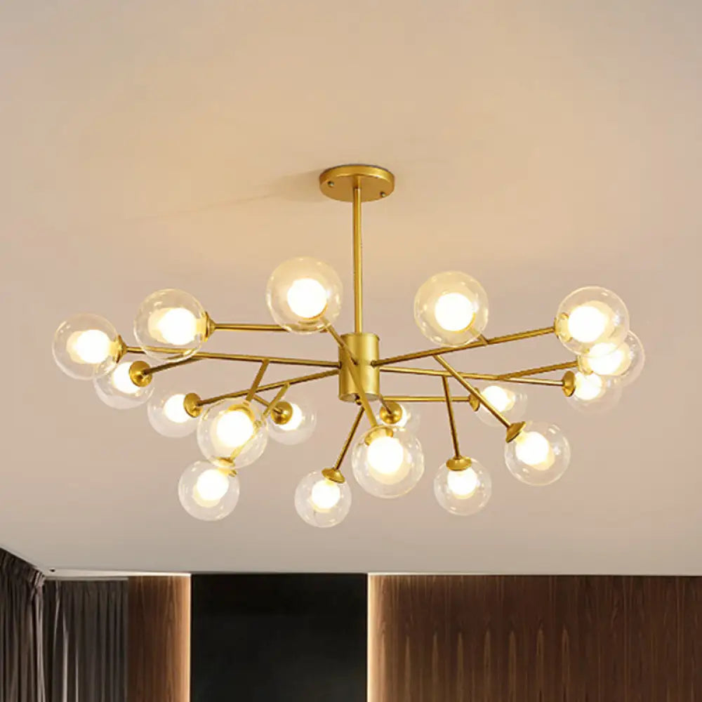 Lámpara de techo colgante moderna en negro y dorado con pantalla de cristal transparente - 12/15/18 luces