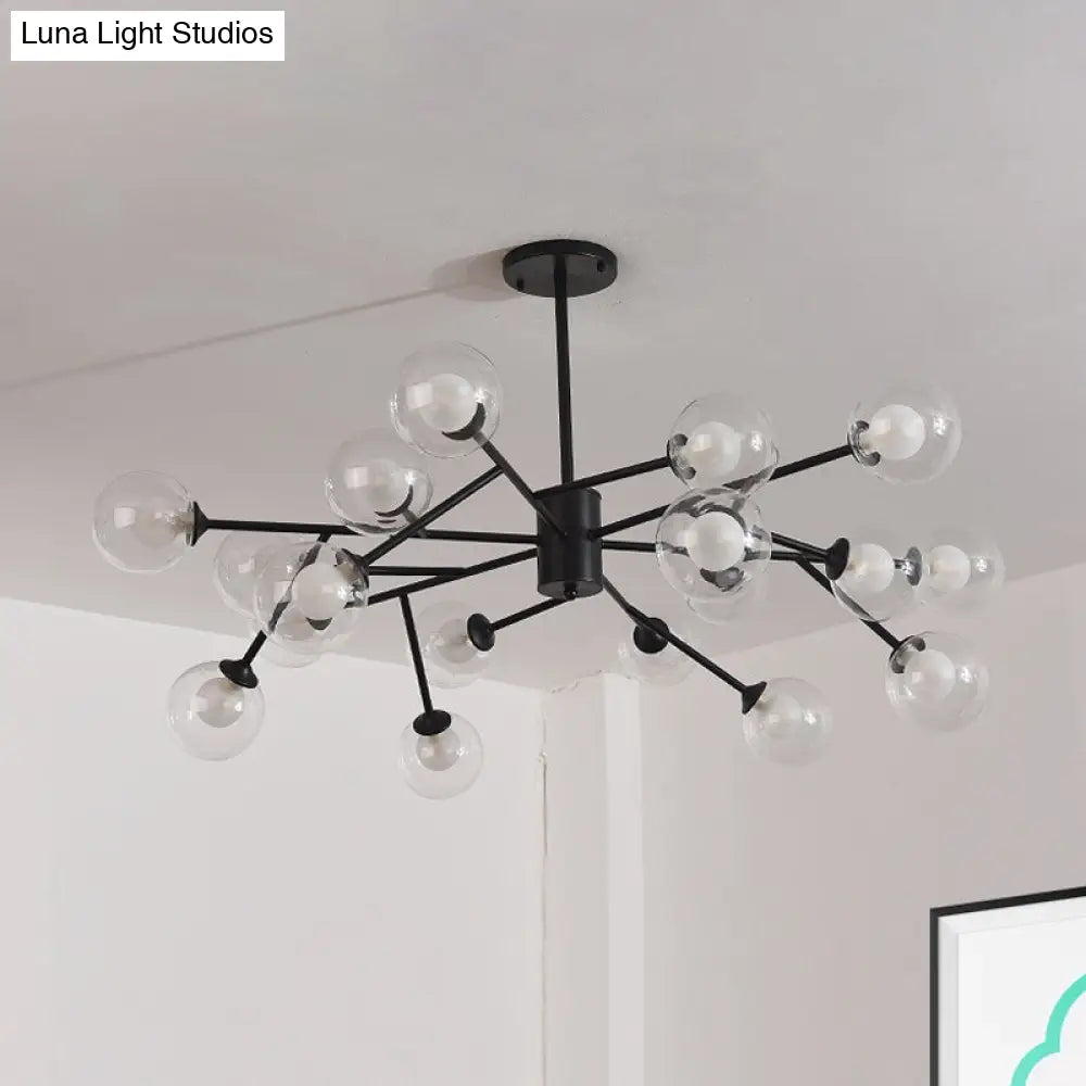 Lámpara de techo colgante moderna en negro y dorado con pantalla de cristal transparente - 12/15/18 luces