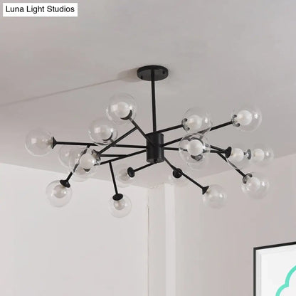 Lámpara de techo colgante moderna en negro y dorado con pantalla de cristal transparente - 12/15/18 luces