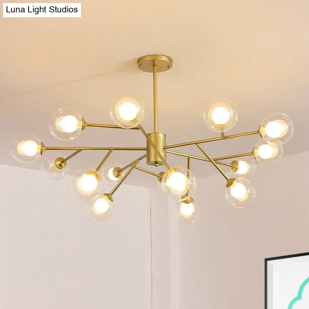 Lámpara de techo colgante moderna en negro y dorado con pantalla de cristal transparente - 12/15/18 luces