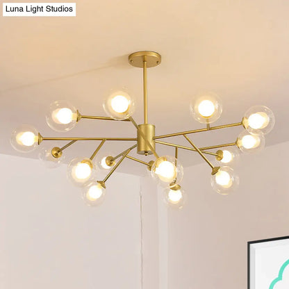 Lámpara de techo colgante moderna en negro y dorado con pantalla de cristal transparente - 12/15/18 luces