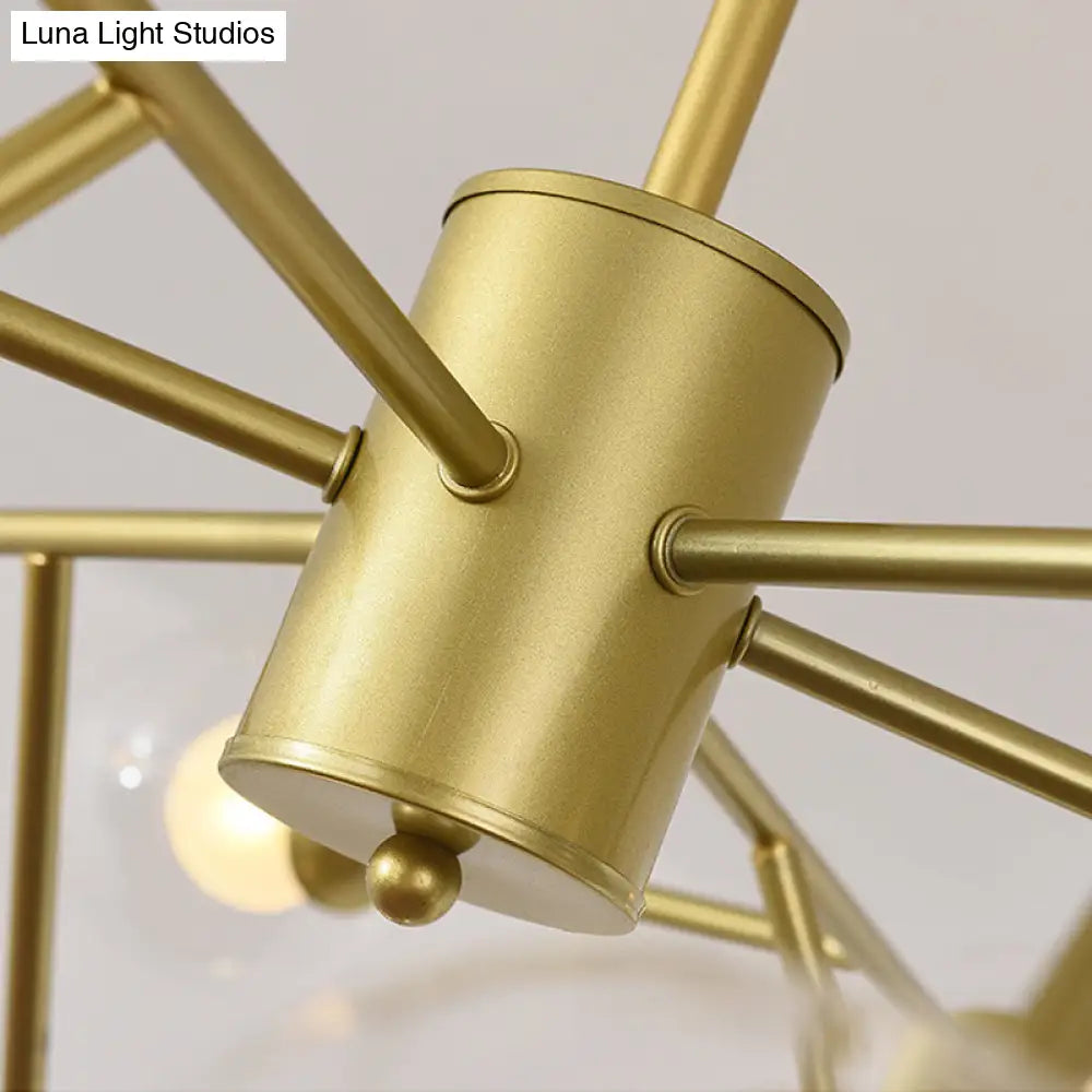 Lámpara de techo colgante moderna en negro y dorado con pantalla de cristal transparente - 12/15/18 luces