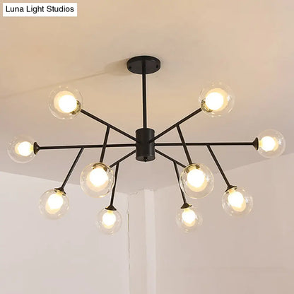 Lámpara de techo colgante moderna en negro y dorado con pantalla de cristal transparente - 12/15/18 luces