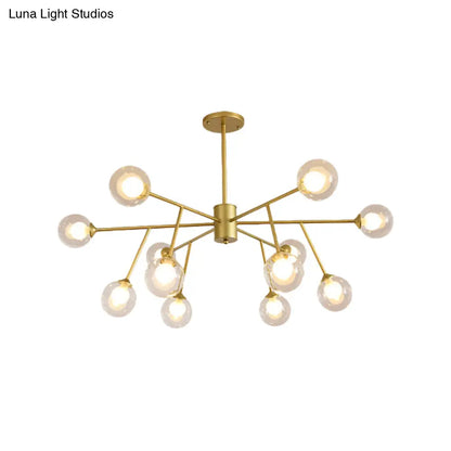 Lámpara de techo colgante moderna en negro y dorado con pantalla de cristal transparente - 12/15/18 luces