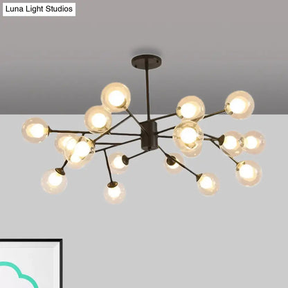 Lámpara de techo colgante moderna en negro y dorado con pantalla de cristal transparente - 12/15/18 luces