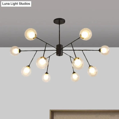 Lámpara de techo colgante moderna en negro y dorado con pantalla de cristal transparente - 12/15/18 luces