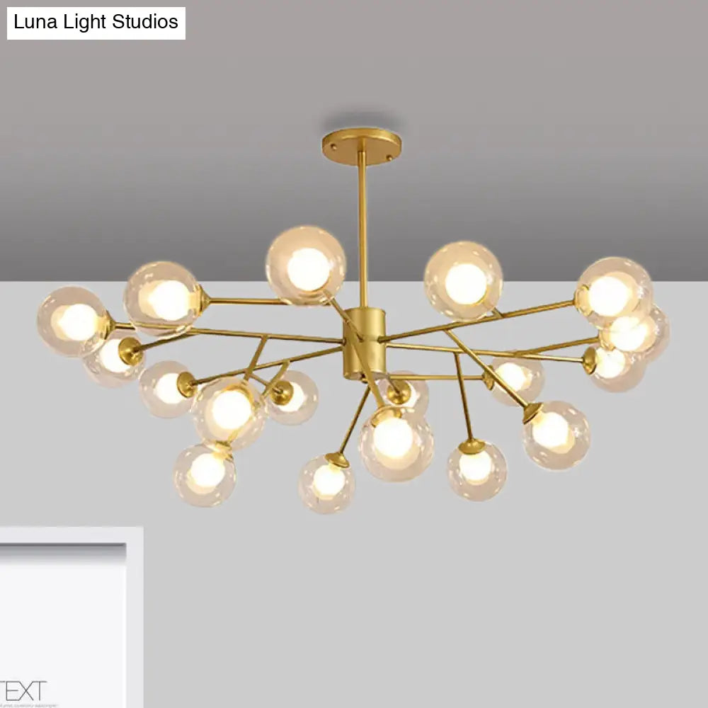 Lámpara de techo colgante moderna en negro y dorado con pantalla de cristal transparente - 12/15/18 luces