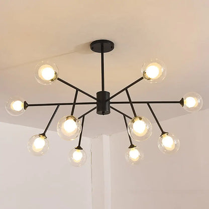 Lámpara de techo colgante moderna en negro y dorado con pantalla de cristal transparente - 12/15/18 luces