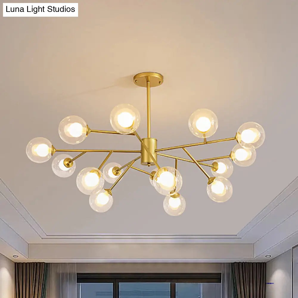 Lámpara de techo colgante moderna en negro y dorado con pantalla de cristal transparente - 12/15/18 luces