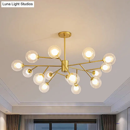 Lámpara de techo colgante moderna en negro y dorado con pantalla de cristal transparente - 12/15/18 luces