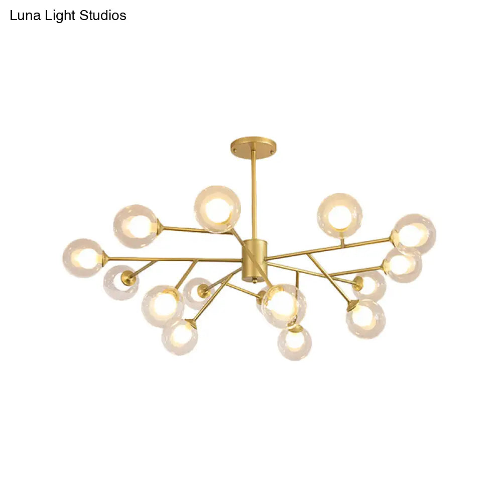 Lámpara de techo colgante moderna en negro y dorado con pantalla de cristal transparente - 12/15/18 luces