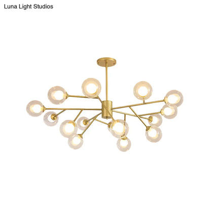 Lámpara de techo colgante moderna en negro y dorado con pantalla de cristal transparente - 12/15/18 luces