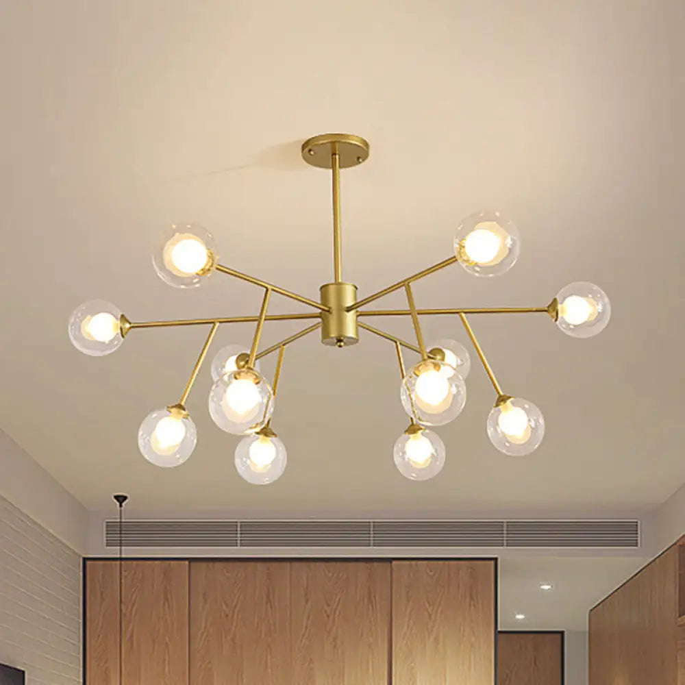 Lámpara de techo colgante moderna en negro y dorado con pantalla de cristal transparente - 12/15/18 luces