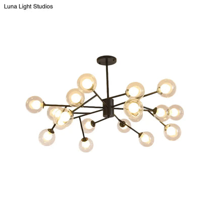 Lámpara de techo colgante moderna en negro y dorado con pantalla de cristal transparente - 12/15/18 luces