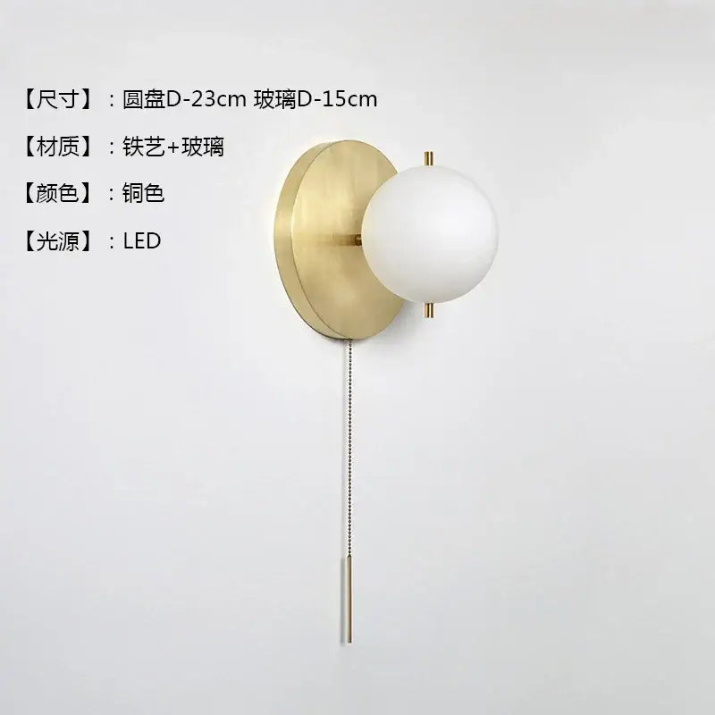Modern black gold ball wall lamp with copper finish frosted glass globe led light for bedroom decorbites black gold decor