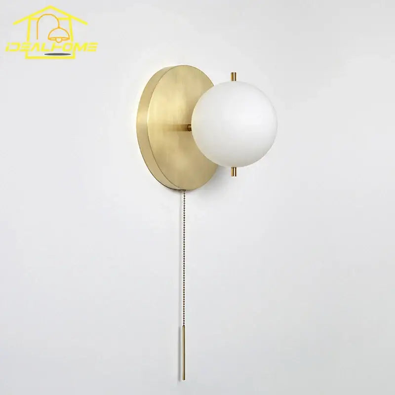 Modern black gold ball wall lamp with gold-toned frosted glass sconce and pull chain for bedroom decorbites black gold style