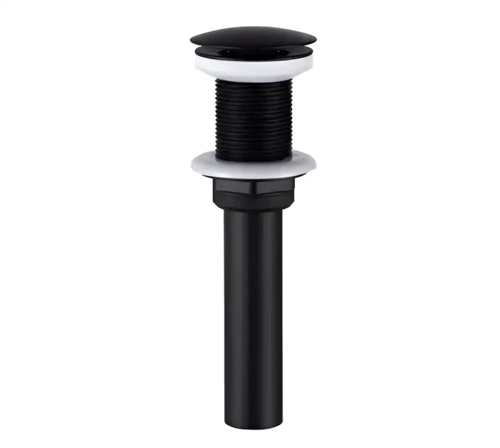 Modern black and gold basin faucet with a black matte finish drain and white rubber gaskets by decorbites black