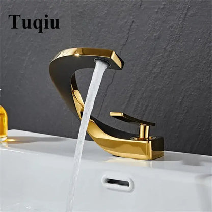 Modern black and gold basin faucet with sleek curved design by decorbites black for bathroom mixer tap use