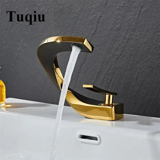 Modern black and gold basin faucet with sleek curved design by decorbites black for bathroom mixer tap use