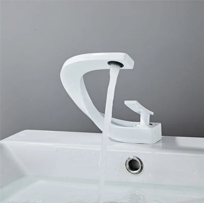 Modern white ceramic basin faucet with sleek curved design and single handle for decorbites black gold basin faucet