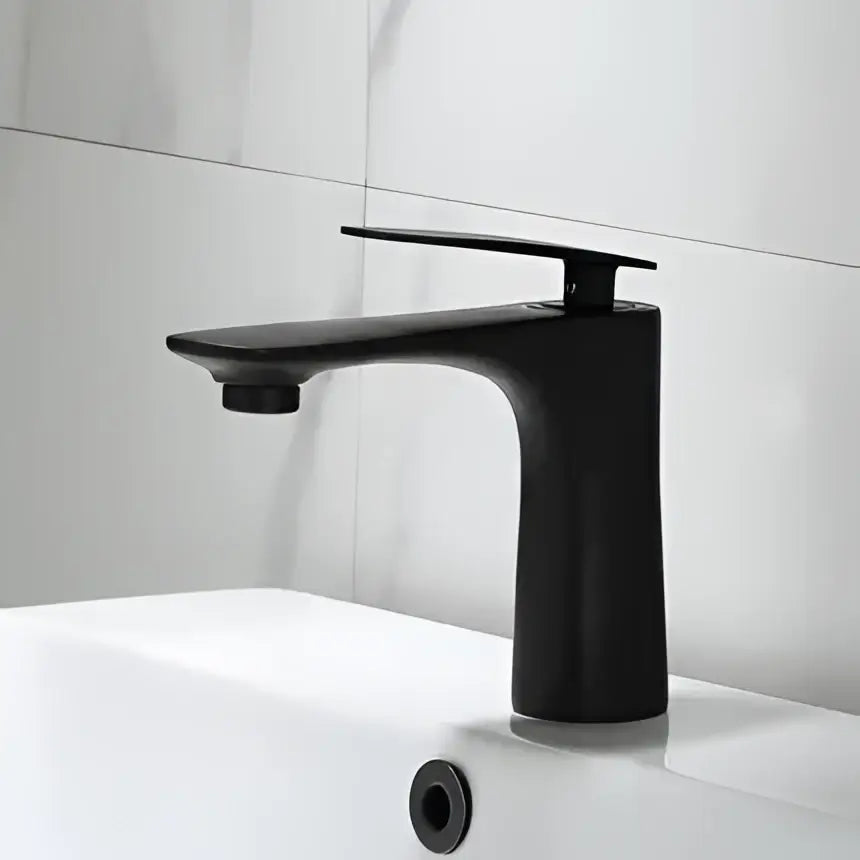 Modern black and gold basin faucet with matte finish by decorbites, featuring sleek minimalist design for bathroom sink