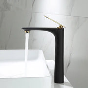 Modern black and gold basin faucet with matte finish and sleek design by decorbites for bathroom sinks