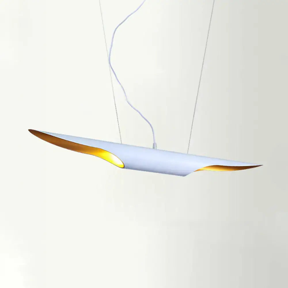DecorBites modern island pendant lamp with bias cut tube design metallic shade white exterior and gold interior edges