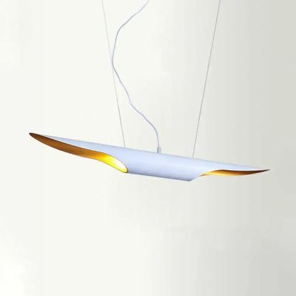 DecorBites modern island pendant lamp with bias cut tube design metallic shade white exterior and gold interior edges