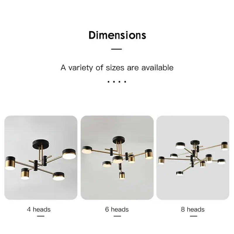 Modern black and brass decorbites black branch led chandelier with multiple light heads for living room lighting