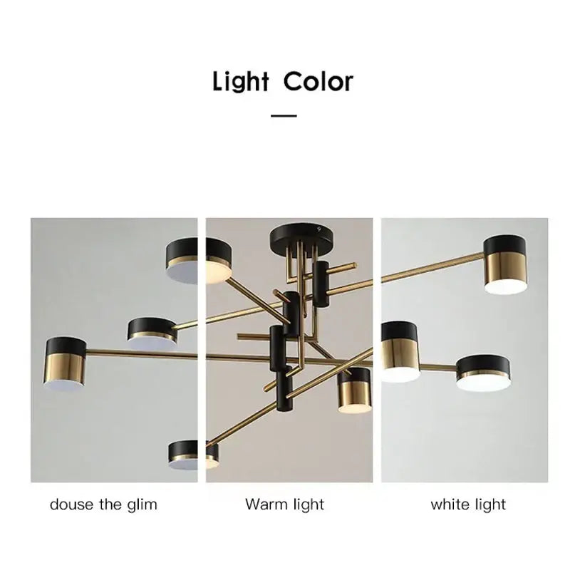 Modern black and brass-toned decorbites black branch led chandelier with cylindrical light fixtures for living room decor