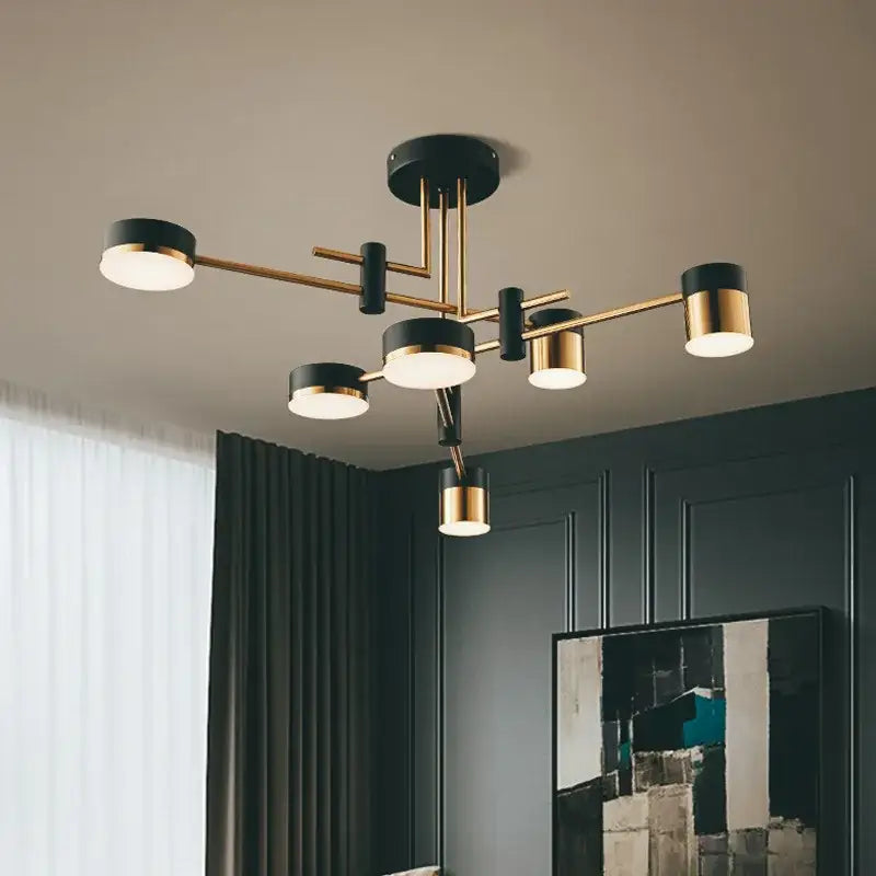Modern black and brass branch led chandelier with cylindrical light fixtures for living room decorbites black branch design