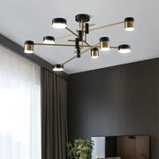Modern black and gold branch led chandelier with geometric cylindrical light fixtures for living room decorbites black branch