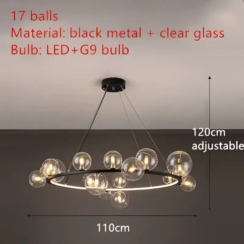 Modern black and gold branching bubbles chandelier with 17 clear glass globe bulbs for dining room decorbites branching bubbles