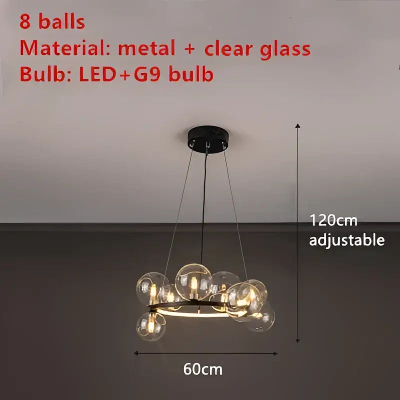Modern black and gold branching bubbles chandelier with eight clear glass globe bulbs for dining room decorbites branching bubbles