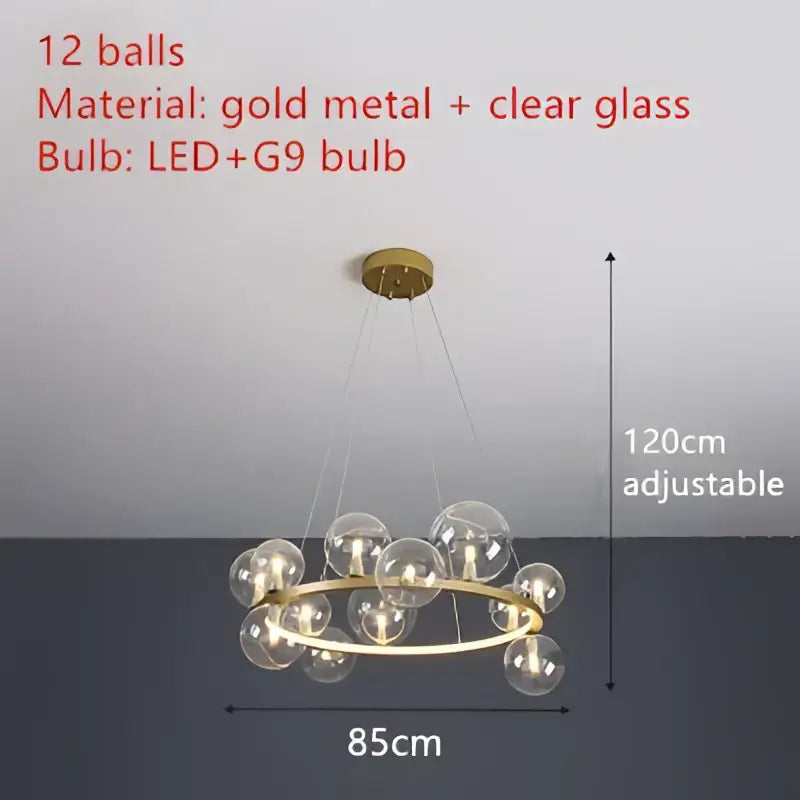 Modern black and gold branching bubbles chandelier with 12 clear glass spheres for dining room decorbites branching bubbles