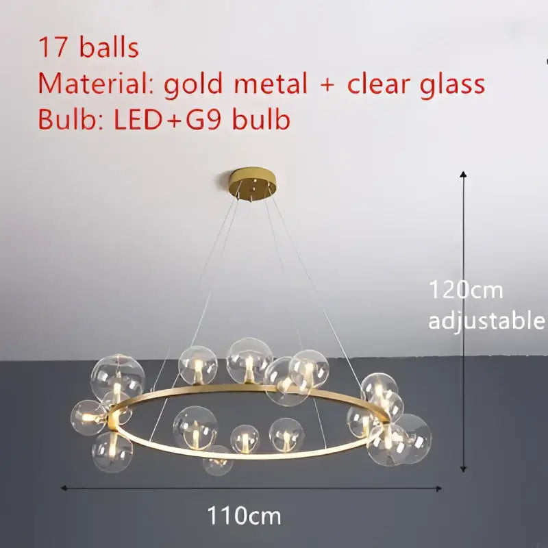 Modern black and gold branching bubbles chandelier with 17 clear glass globe bulbs for dining room decorbites branching bubbles