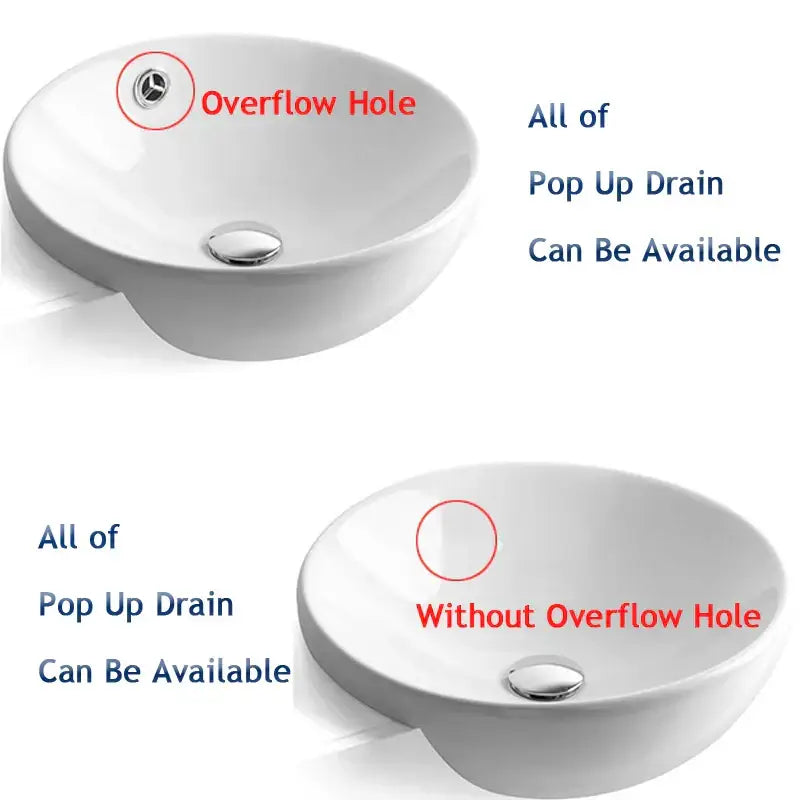 White ceramic decorbites brass basin sink with chrome pop up drain and overflow hole for bathroom use